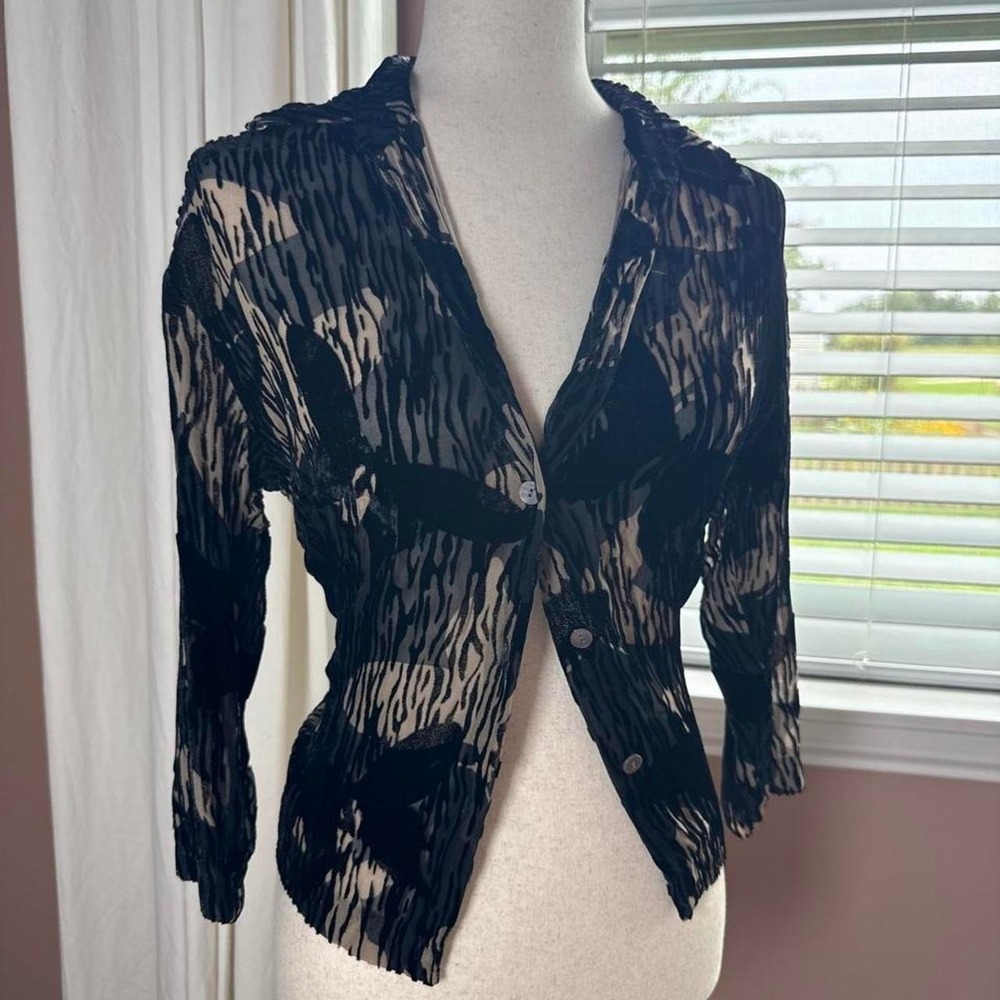 90s vintage Paulo Santini black semi-sheer velvet blouse Size: 10 (fits S/M)